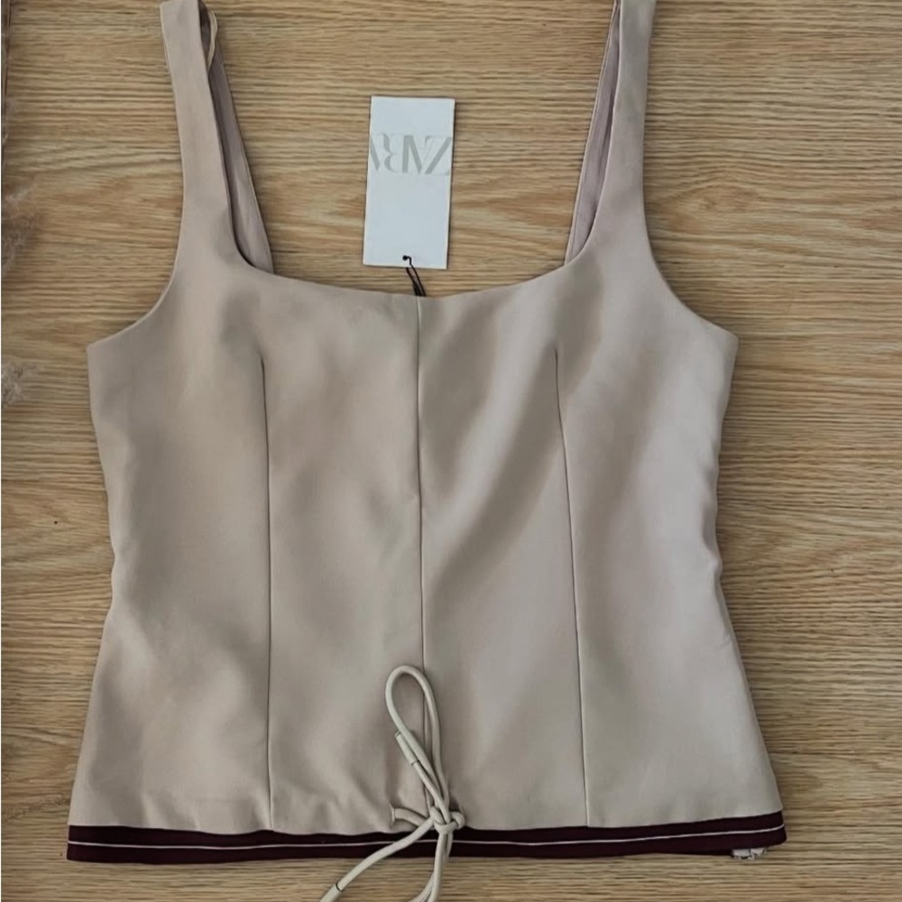 NWT Zara Cream Camisole with Tie Front and Bustier Style